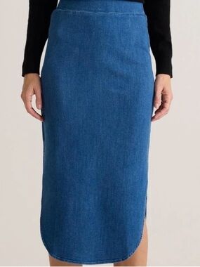 Quince Blue Stretch Denim Midi Skirt, Organic Cotton L